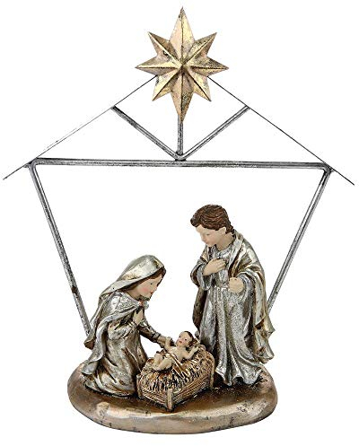Gilde Krippe Heilige Familie, 9x23x16cm, aus Poly, Champagner-Gold-Silber, 1 Stück