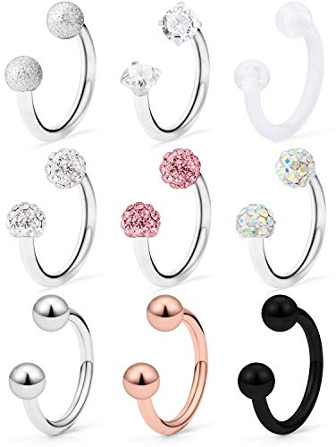 LAURITAMI 9-18stk Lippenpiercing Labret Stecker Hufeisen Ring 8mm Chirurgenstahl Helix Tragus Bars Stecker Piercing