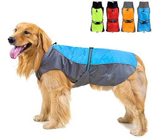 Zunea Wasserdichter Regenmantel für Mittelgroße und Große Hunde Reflektierend Regenjacke Leicht Winddicht Netzfutter Regenschutz Kleidung für Outdoor Wandern, Bekleidung für nasse Tage Blau 6XL