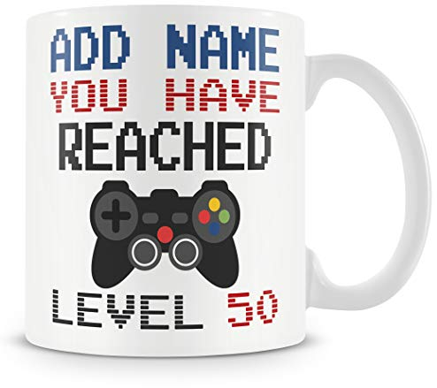 50th Birthday Gamer Gift - Personalised Mug/Cup - Add Name - Video Game Design