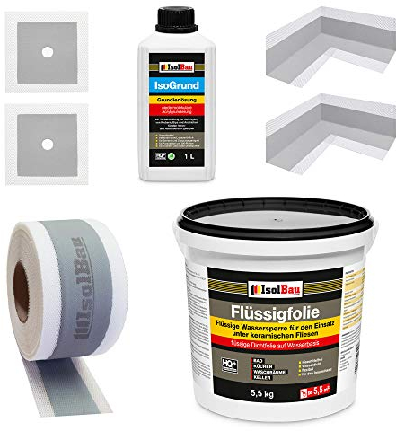 Isolbau Kit de joints 5,5 kg pour douche, salle de bain, film liquide, joint d'étanchéité pour coins intérieurs, manchettes murales, isolation thermique, joint de douche, ISO
