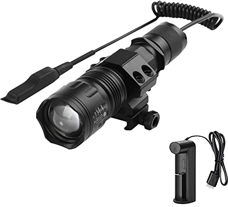 WESLITE Linterna Táctica LED Recargable, 1200 Lúmenes Linternas de Alta Potencia para Caza Zoom capaz & Impermeable 5 Modos con Interruptor de Presión Batería y Cargador