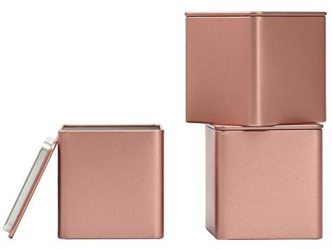 Tianhui Square Tin Can Empty Cube Steel Box Storage Container kit 65mm Series for Treats, Gifts, Favors, Loose Tea, Coffee and Crafts, Rose Gold, 3S