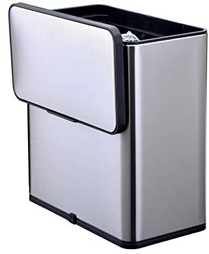 ESELLE' HOME Bio Abfalleimer 6 l - Edelstahl - Aktivkohle Geruchsfilter im Deckel - Platzsparend - hänge Mülleimer für die Küche - Inneneimer entnehmbar - Soft close schwenk Deckel luftdicht