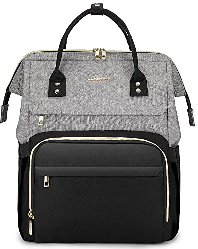 LOVEVOOK Sac à Dos Ordinateur Portable 15.6 Pouces, Imperméable Sac a Dos Femme Sac à Dos PC Portable Chic avec Port de Chargement USB pour Collège Affaire Scolaire Voyage, Gris Noir