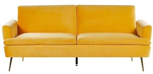 Beliani Moderner 3-Sitzer Sofa Samtstoff gelb Vettre
