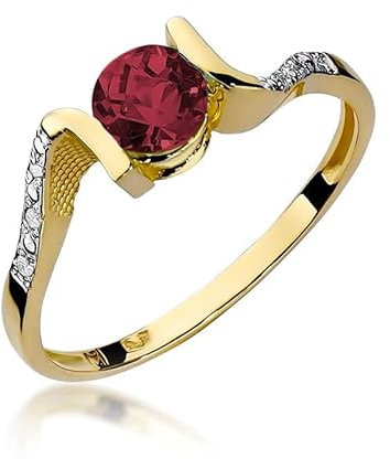 Damen Ring mit Granat 585 14k Gold Gelbgold Edelstein Diamanten Brillanten
