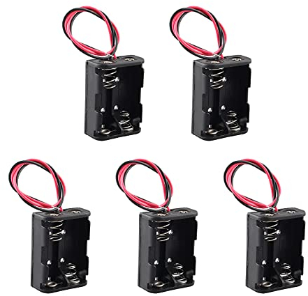 HALJIA 5PCS 2 × 12V 23A Plastic Spring Clip Battery Holder Case Storage Box 24V 23A Battery Holder Battery Box with Wire Lead Black