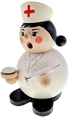 Hess Holzspielzeug 40046 - Original Kugel-Räuchermann aus dem Erzgebirge, Design Krankenschwester, handgefertigte Räucher-Figur aus Holz, Räuchermännchen für Räucherkerzen