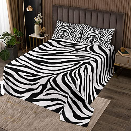richhome Zebra Haut Tagesdecke mit Kissenbezug,Afrika Wildlife Steppdecke 220x240 für Jungen Mädchen Bett,Tier Tiger Skin weich Bettüberwurf Gesteppte Decke 3St