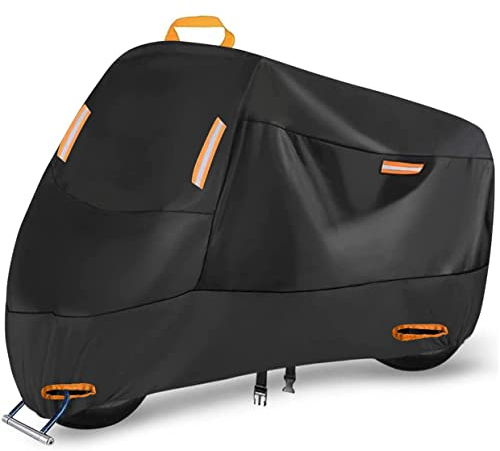 Motorrad Abdeckplane Outdoor Roller Plane Wasserdicht Motorradabdeckung 300D Oxford Motorroller Garage mit 4 Reflektionsstreifen und 2 Schlossloch, 2 Fixierschnallen und 1 Tasche (XL: 220x95x125 cm)