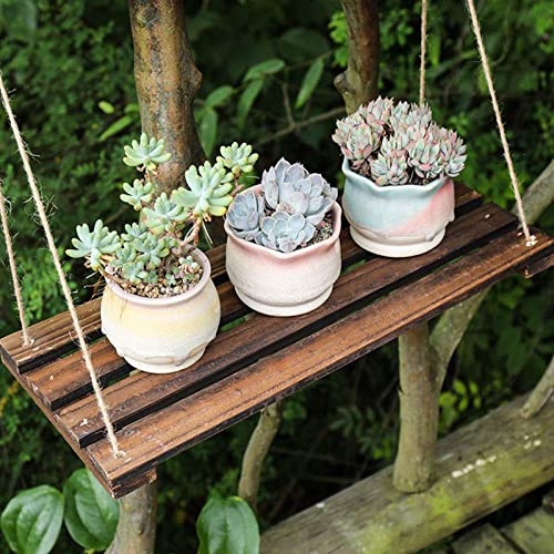 GOODSH Balcone Scaffali Porta Piante Mensole Sospese con Corda Giardino Ringhiera Mensola da Parete Appendere Cortile di Legno Decorazioni per La Casa,50 * 25cm(19.7 * 9.8inch)