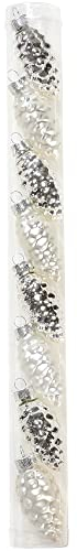 Inge Glas Mini Weihnachtskugeln Formen | Glas Sortimente Zapfen Glocken Nüsse | Christbaumschmuck (Mini-Zapfen 8 STK 5cm Frosty Silver)