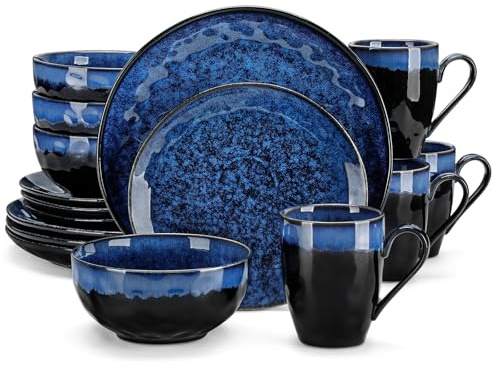 vancasso Starry Servizio da Tavola in Ceramica, Stoneware, Servizi con 4 Piatti Piani 4 da Dolce 4 Tazze 4 Ciotole, in Gres per 4 Persone, Colorati in Style Vintage