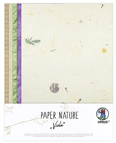 Ursus 61620003 - Naturpapiere Viola, 10 Blatt, 23 x 33 cm, mit Graspapier und Strohseide, für kreative Bastelarbeiten, Natur