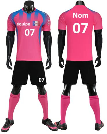 Maillot + Short Foot personnalisé Adultes et Enfants Maillot de Football (Rose Rouge)