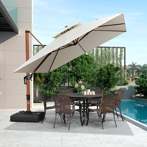 PURPLE LEAF Sombrillas de jardín 3x3 m Parasol Terraza grandes de Aluminio de Diámetro, Rotación de 360°, Parasoles Jardin, con Manivela y Protección UV 50+, blanco