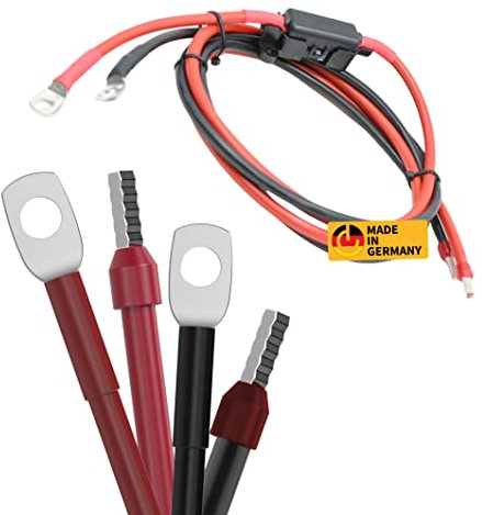 CAMPERPOWER | 1,2m Anschlusskabel für Laderegler | bis 30A Stromstärke I Verbindet Laderegler und Versorgungsbatterie l M8 Batterieanschlussöse | 10mm² | inkl. 40A Sicherung | MADE IN GERMANY​