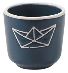 Seaside No.64 - faïence grès - Coquetier vaisselle - Ancre maritime gouvernail bateau en papier - Article cadeau - bleu et blanc - Petit déjeuner brunch de Pâques - Vaisselle (coquetiers en papier,