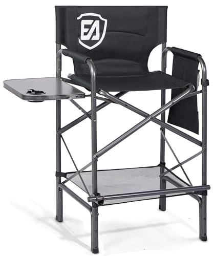 EVER ADVANCED 30.7 Seat Height Directors Chair for Makeup Artist with Side Table Easy Get in Out for Elderly Tall Camping Chair Supports 350lbs Black