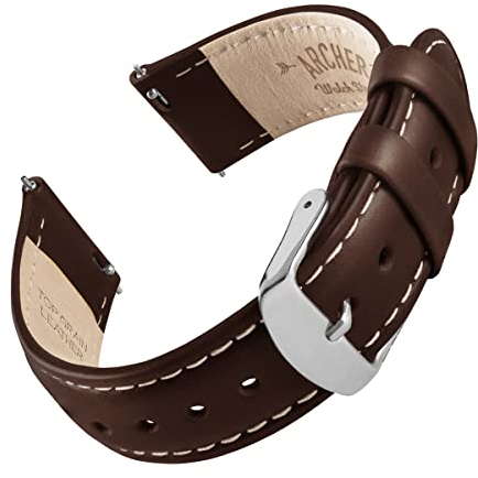 Archer Watch Straps - Uhrenarmbänder mit Schnellverschluss aus Hochwertigem Genarbtem Leder (Dunkle Kastanie/Naturweißes Garn, 20mm)