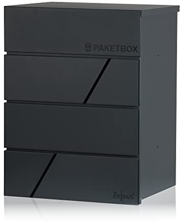 Zelsius Briefkasten Tajo mit Paketfach | pulverbeschichteter Stahl | RAL7016 Anthrazit | integrierte Rückholsperre | Wand- oder Ständermontage | Paketbriefkasten, Paketentnahmebox