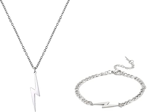 Blitzschlag Bolzen Halskette für Frauen Männer Edelstahl Einfache Street Punk Lightning Bolt Anhänger Halskette Schmuck Inspirational Geschenk für Unisex (silber 2)