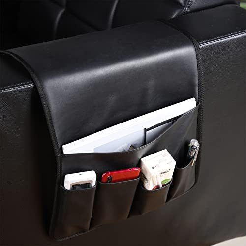BAGASI PU Leder Sofa Armlehne Organizer Non-Slip Sessel Caddy Storage Organizer für Recliner Couch mit 5 Taschen für Telefon TV Fernbedienung Zeitschriften,Schwarz
