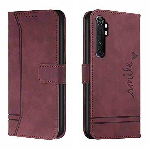 Bravoday Hülle für Xiaomi Mi Note 10 Lite 5G, PU Ledertasche Handyhülle Flip Schutzhülle Kompatibel mit Xiaomi Mi Note 10 Lite 5G, mit Kartenfäch & Kickstand, Weinrot