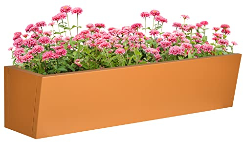 Outsunny Jardinera Colgante de Acero Maceta Rectangular Colgante con 2 Ganchos Ajustables y 2 Orificios de Drenaje para Balcón Jardín Patio 91x35x24 cm Marrón