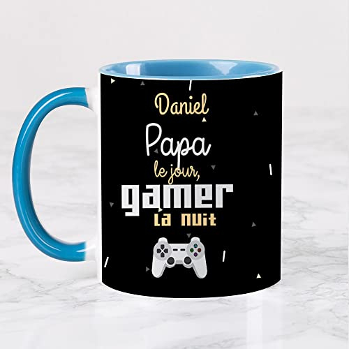 Wanapix | Tasse Personnalisée Fête des Pères | Tasse à Café Personnalisable | Céramique Mug Fete des Pères | cadeaux papa | Va au micro-ondes | Bleu Ciel - Papa & Gamer