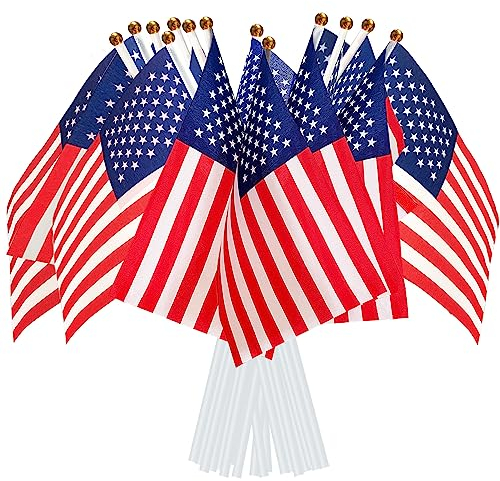 AhfuLife Banderas de Mano de Estados Unidos 100 piezas, Bandera Estados Unidos Pequeña con Palo Decoraciones de Copa América, para el Campeonato de Fútbol, el Mundial, la Fiesta Nacional 14x21 cm