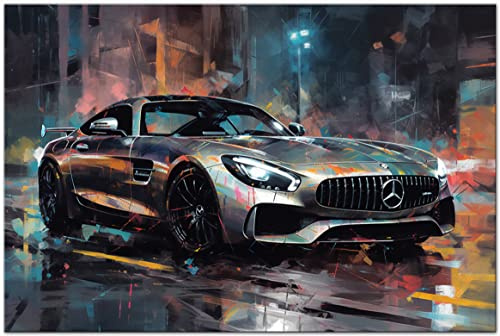 Printonia Leinwand-bild 120x80cm Mercedes AMG GT GTR Abstrakt Art Bilder Dekoration Wandbild Kunstdruck Sportwagen Automobil Deko
