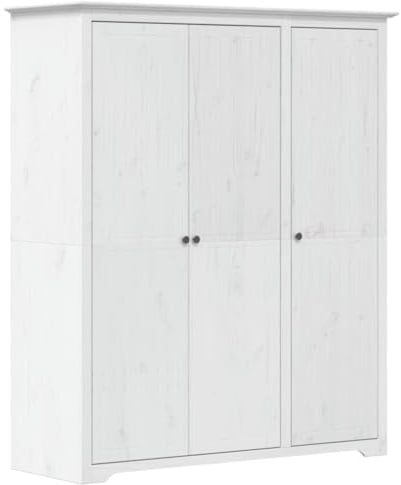 vidaXL Kleiderschrank, Garderobenschrank mit Kleiderstange Türen, Schlafzimmerschrank Schrank mit Stauraum, Holzschrank Flurschrank, Weiß Massivholz Kiefer