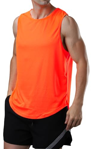 meioro Herren Mesh Tank Top, Schnell Trocknende Atmungsaktives Tanktop Muscle Activewear Tops, Sport Rundhals T-Shirt Männer Sommer Gym Workout Weste Atmungsaktives Training Shirt(Orange,XXL)