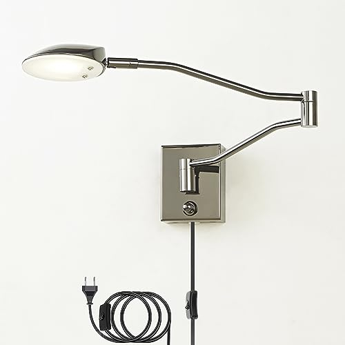 9W LED Wandleuchte Innen 4000K Warmweiß Dimmbar Verstellbare Wandlampe mit Schalter, 270°+180° Drehbar Nachttischlampe Wand Leselampe mit Stecker und Kabel,für Schlafzimmer Wohnzimmer Büro,Schwarz