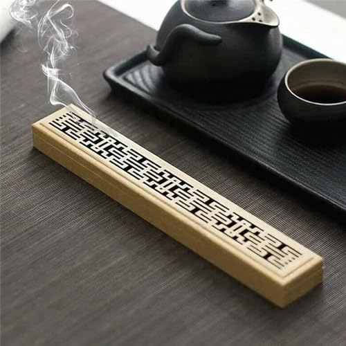 XFLYP Keramik Räucherstäbchenhalter mit Exquisitem Deckel Räucherstäbchenhalter Ständer, Asche-Auffangbehälter mit Feuerfester für Zuhause, Büro, Schlafzimmer, Yoga, Dekoration Holz 30cm