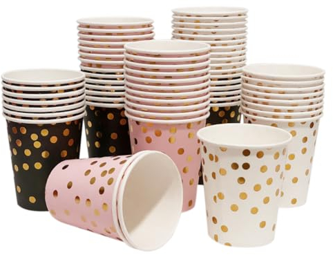 BOJIUSARL 60 pièces 250ml Gobelets en papier,Gobelets en papier biodégradables, Thé、Boissons chaudes et froides、Eau,Convient aux rassemblements Familiaux et Festifs