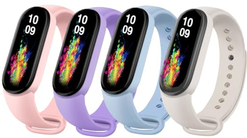 Msksjer 4 Pezzi Cinturini Compatibile con Cinturino Xiaomi Mi Band 7/6/5 Donna e Uomo, Braccialetti Sportivi in Silicone Morbido per Mi Band 6, Azzurro/Lavanda/Luce di stelle/Rosa