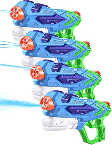 Pistolas de Agua, 4 PCS 1000 ML Tanque Grandes Chorros de Agua 8-10m Super Potencia Alcance Largo Presion Soaker, Verano Juguetes de Water Gun Juego de Agua para Niñas Niños Adulto(Verde)