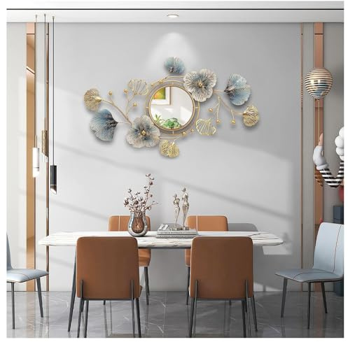 MIYUEWU Large Decorative Wall Mirrors for Living Room,Creative Metal Ginkgo Biloba Wall-Mounted Mirror Wall Decor Mirror for Entrance Bedroom,A,94 * 52cm