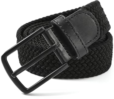Ymmchy Elastischer Gürtel Herren Stoffgürtel Geflochtener Stretchgürtel Dehnbarer Gürtel Flechtgürtel Männer Breite 3.5cm Schwarz S