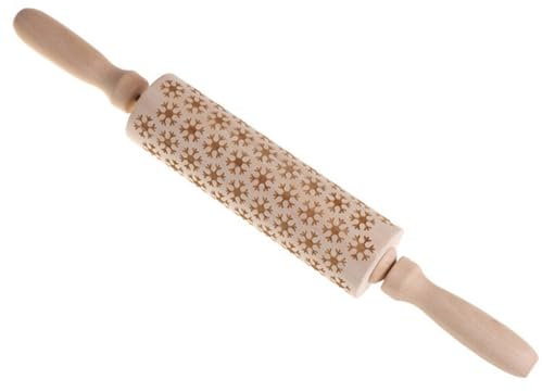 Schneeflocken-Prägung Holz Weihnachten Nudelholz mit Griffen für Teig Backen Home Party Design Roller