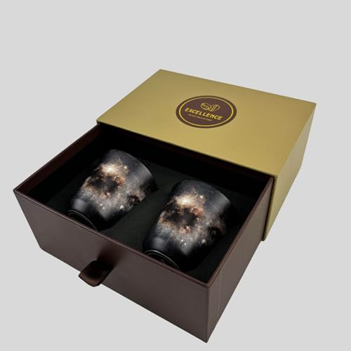 EXCELLENCE - 2 x Tasses INOX à Expresso 80 ML imprimées - Motif Nebula - Tasses café Design - Tasses INOX Expresso