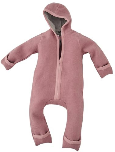 ALAVYA HOME® Walkoverall, tuta in lana naturale, 100% lana vergine biologica, con chiusura lampo, per neonati e bambini, rosa, 1 pezzo, 98/104 cm