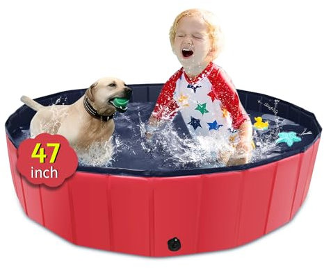 CACSPS Piscina Plegable para Perros de 120cm Pulgadas, Piscina portátil de plástico Duro de Gran tamaño para Perros, Gatos y niños y Mascotas, bañera de baño Plegable para Cachorros (Rojo)