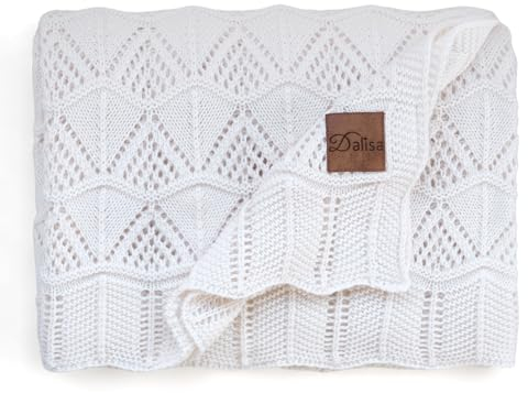 Dalisa Emily Häkel-Strickdecke: Emily, Natur 130x170 cm Geometrische Eleganz, 100% Akryl, Oeko-Tex Zertifiziert – Perfekt für Gemütliche Stunden auf Sofa, Couch, Bett
