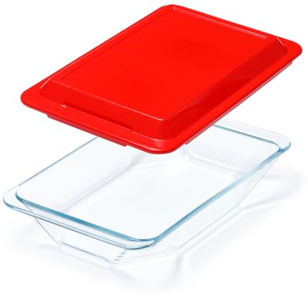 NUTRIUPS 2,5L Pirofila da Forno in Vetro, 29x19,8x5,5cm Pirofila di Vetro con Coperchio di Plastica, Forma a Diamante, Rettangolare, Trasparente