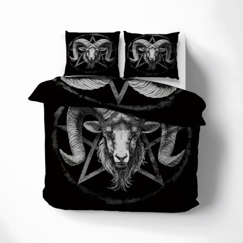 MOBEITI Gothic Bettwäsche 220x240, Pentagramm Satanische Wendebettwäsche, Weiche Kuschelige Mikrofaser Bettbezug Set 3teilig, 2 Kissenbezug 80x80, mit Reißverschluss -MO&186