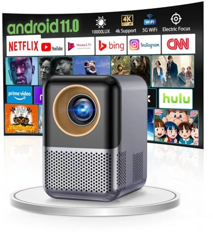 Videoprojektor Support 1080p [Electic Focus] Mini Portable Smart TV Projektor WiFi BT Built-in Netflix, Heimkino Projektor 350 ANSI Support 4K, 4D 4P Keystone, 50% Digital Zoom, YouTube